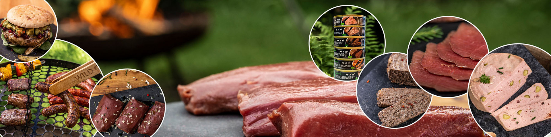 Wildspezialitäten Das Bild zeigt: Wildspezialitäten zum Grillen, zum Kochen, aus der Dose