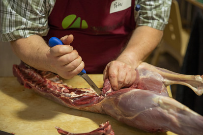 Das Bild zeigt: das zerwirken von Wildfleisch
