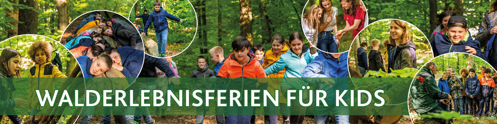 Das Bild zeigt: Collage von Kindern im Wald