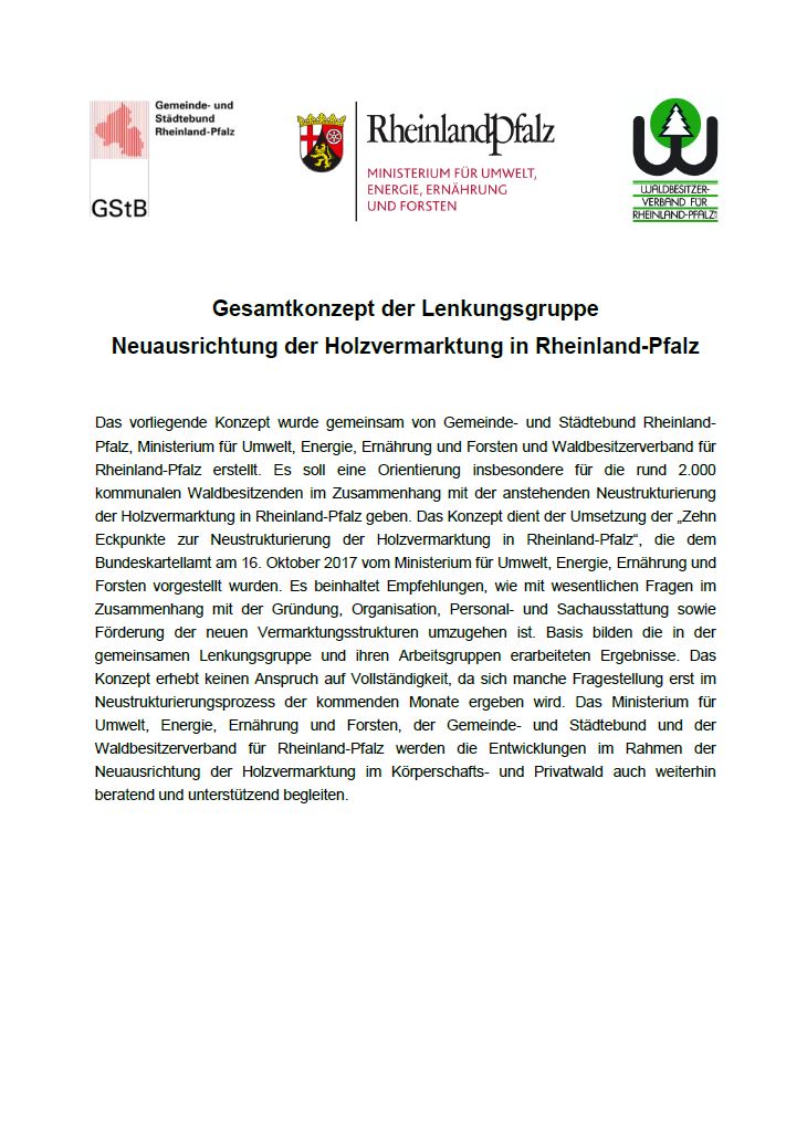Gesamtkonzept der Lenkungsgruppe Neuausrichtung der Holzvermarktung in Rheinland-Pfalz