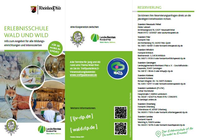 Faltblatt zur Erlebnisschule Wald und Wild - anklicken und herunterladen