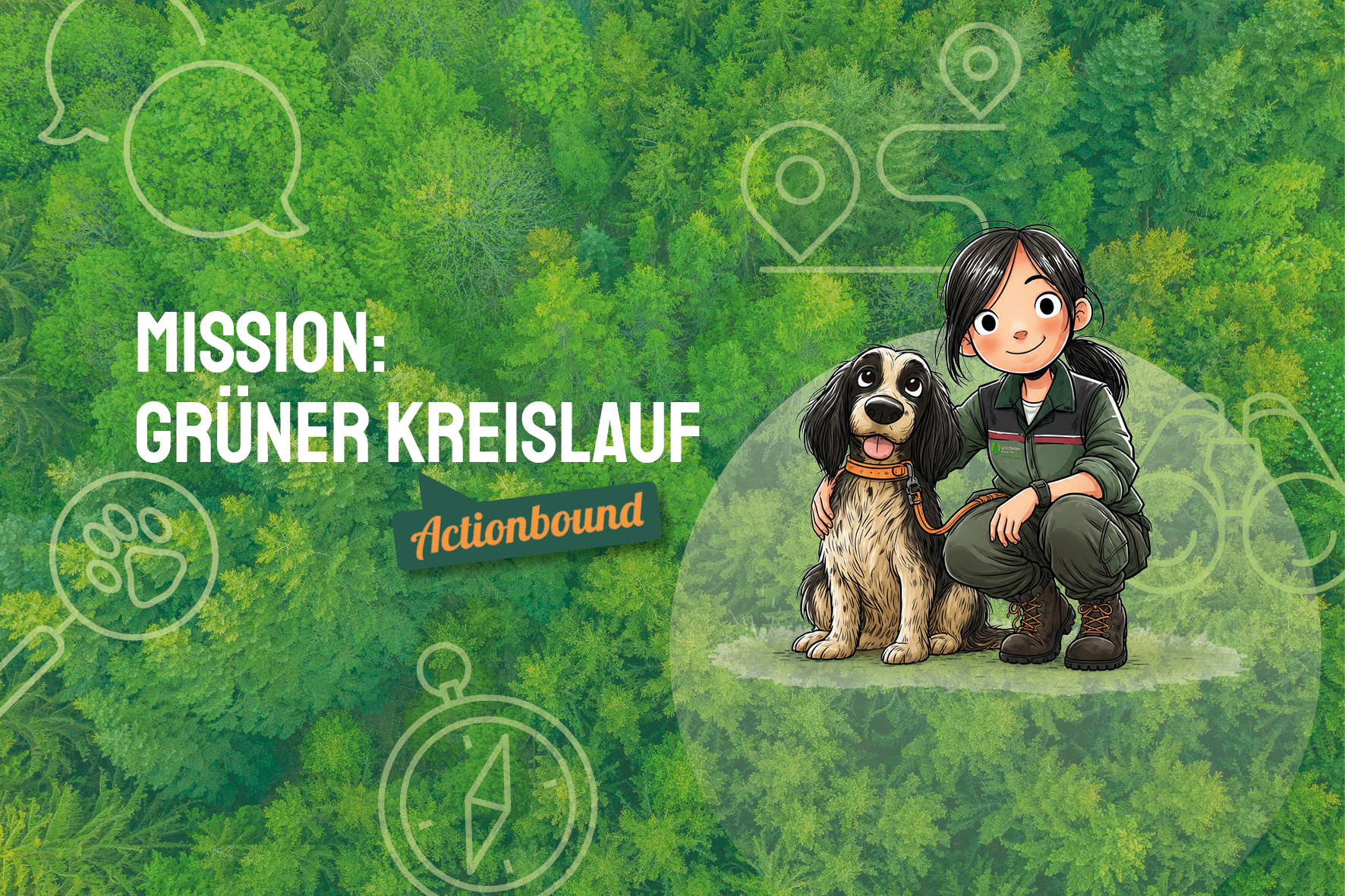 Das Bild zeigt die Sympathiefigur Lea Grünblatt mit Hund Rinde.